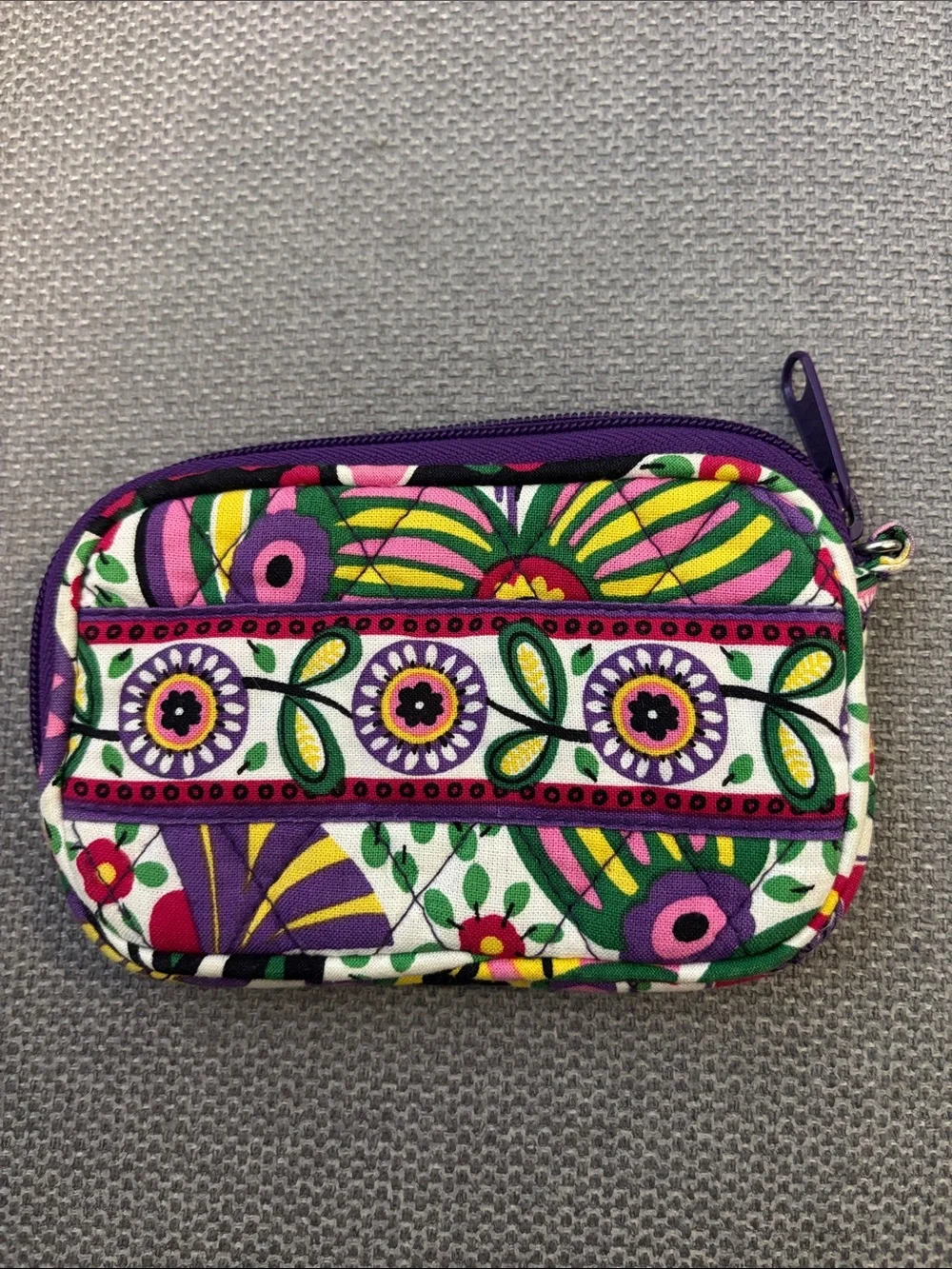 Vera Bradley Patterned Small Zip Pouch Wallet - Purple, Green & White